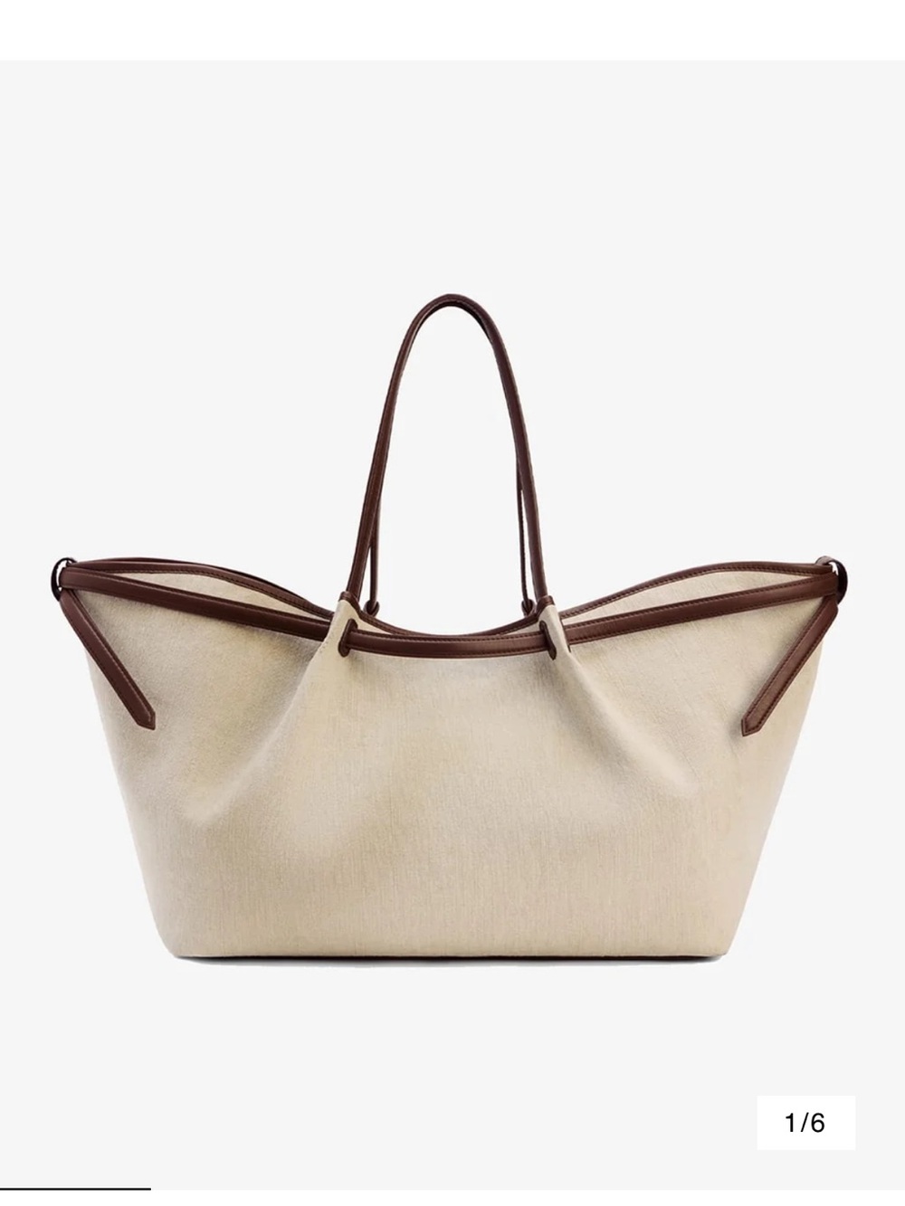 NWT Justine Tote - Janessa Leone Cream Canvas Tote with Brown Leather Trim - Picture 5 of 8
